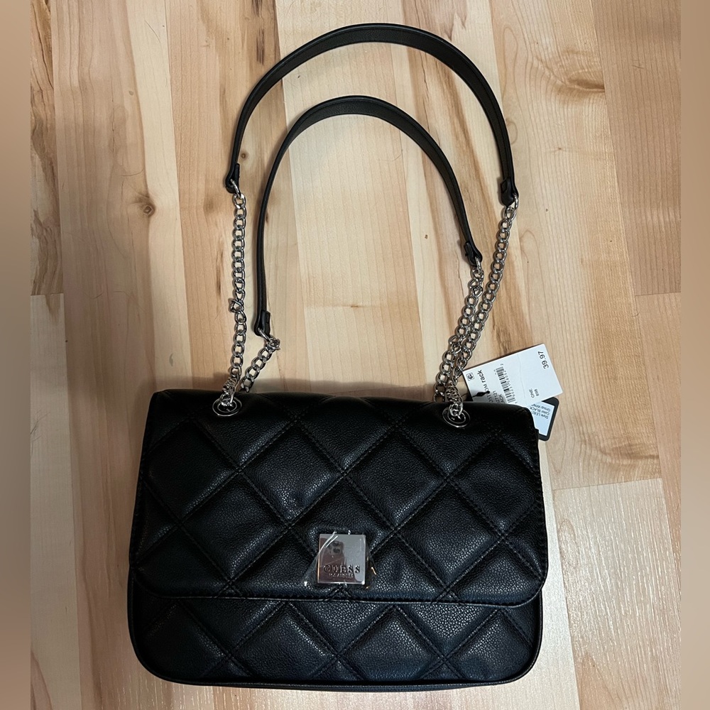 NWT guess adjustable strap quilted black bag